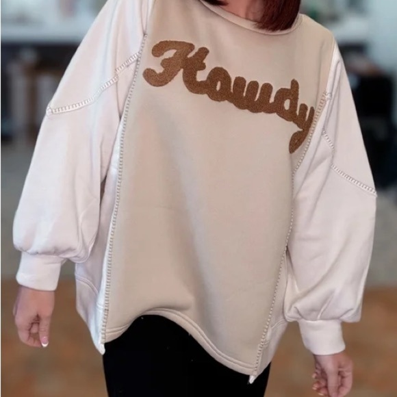 BiBi Tops - BIBI Women’s Terry Detail Howdy Latte Sweatshirt/Crewneck/Pullover | NEW/NWT🤠🤎
